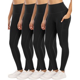 YOUNGCHARM 4 Pack Leggings with Pockets for Women,High Waist Tummy Control Workout Yoga Pants 4Black-XL