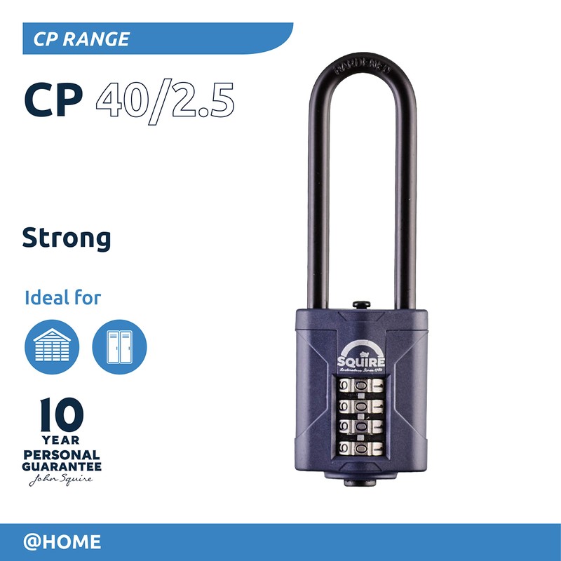 Squire Heavy Duty Padlock (CP40/2.5) - Toughest Extra Long Shackle