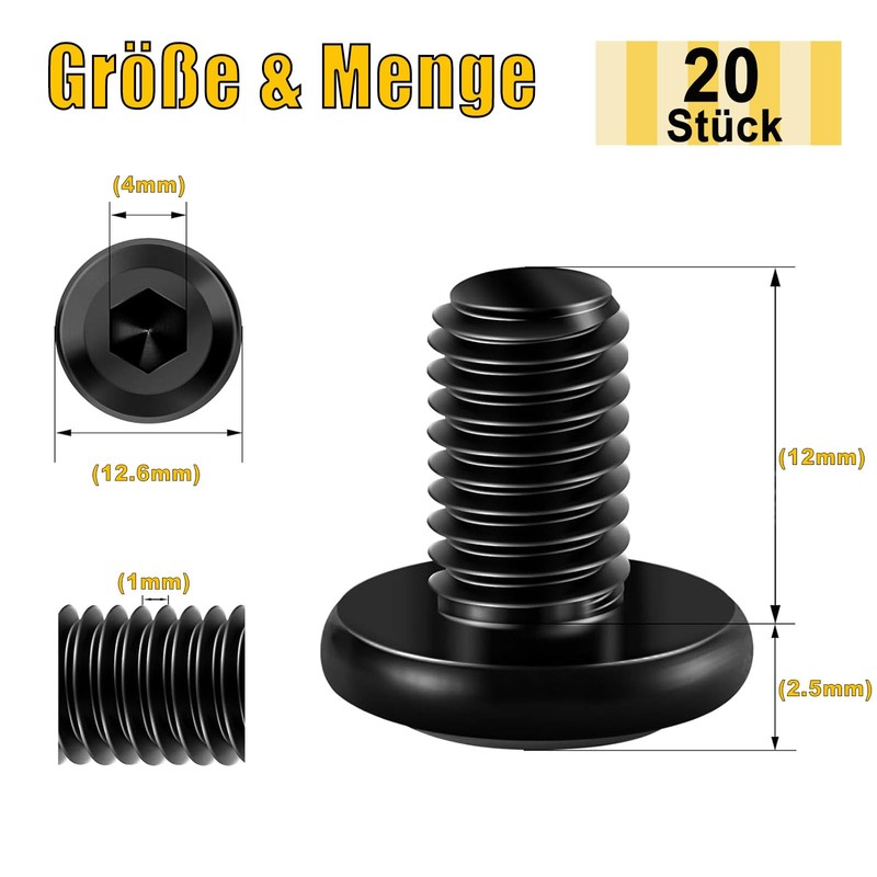 Pack of 20 M6 x 12 screws, flat head screws,
