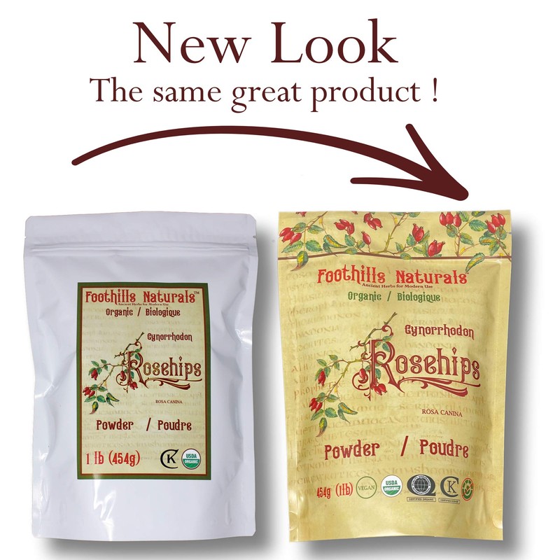 Foothills Naturals Rosehips Powder Organic - 1Lb (454g) 400+ Servings,