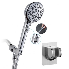 Umyder Handheld Shower Head with ON/OFF Switch,Detachable 8 Mode High Pressure Shower Wand with Long Hose and Bracket PLUS Extra Adhesive Holder for Lower Mount,Built-in Power Wash to Clean Tub,Silve