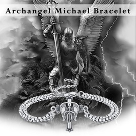 Brisskaari Unisex Saint Michael Bracelet for Women Men 925 Sterling Silver Patron Archangel Michael Cross Knight Templar Bracelet Catholic Jewelry,9"