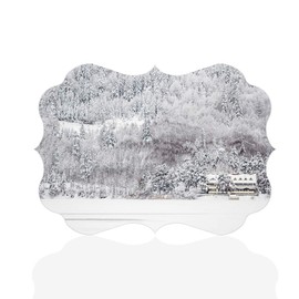 Fastasticdeals Horizontal Home Decor Wall Sign Winter View of Motel Near Lake Mountains Art Picture Frame Benelux Shape 7x5Inches