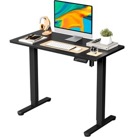 JOY worker Small Electric Standing Desk, 40" x 20" Whole Piece Height Adjustable Desk with Memory Controller, Black Sit to Stand Desk Workstation for Home Office