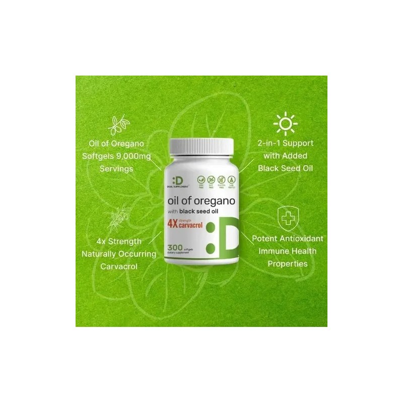 Aceite De Oregano Con Aceite De Semilla Negra 300 Capsulas