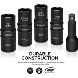 NEIKO 02282B 1/2-Inch-Drive Impact Socket Set, Flip Socket Set, Chrome Moly Steel, Includes 3-Inch Bar Extension, 8 Deep SAE and Metric Sizes, 5 Pieces