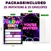 Sahjzk Glow Party Invitations, 20 Double-Sided Fill-In Neon Themed Glow