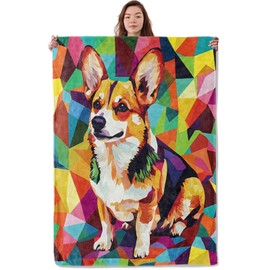 UNDAHIS Colorful Corgi Blanket, Soft Warm Cozy Pop Art Style Dog Throw Blanket Gifts for Adults Kids Women, Lightweight Fuzzy Comfy Flannel Blankets for Couch, Travel, Bed, House Decor 60×50 Inch
