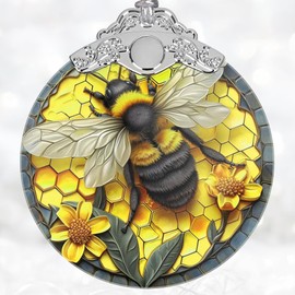 Christmas Decorations Ornaments, Stained Glass Ornament, Christmas Tree Ornaments, 2025 Gift Ornament, Xmas Gift for Friend Family Coworker - Bee and Honeycomb