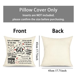 Gift Ideas for 60th Birthday Women Decorative Cushion Covers Birthday Gifts for 60 Year Old Women Man Decorative Cushion Covers 60 Year Old Aunt Dad Mum Birthday Keepsake 1 Piece (60th-45x45cm)