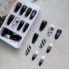 Christmas Press On Nails Medium Fake Nails Black White Stripes