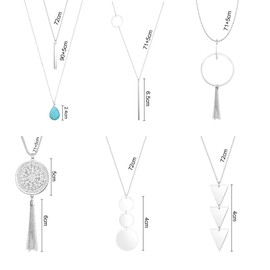 KALVICA 6 Pcs Long Sweater Necklace for Women Long Pendant Necklace Set Y Circle Disk Leaf Bar Tassel Boho Pendant Long Neckace Fashion Jewelry