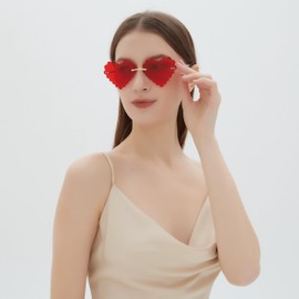 QVKUUT Stylish Irregular Rimless Heart Shape Sunglasses for Party and Dancing, red
