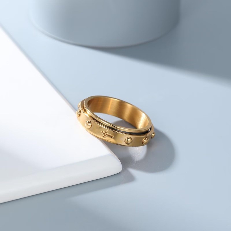 Adreamz 6mm Gold Spinner Rosary Ring for Anxiety Fidget Lord's