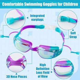 GwaOery Kids Swimming Goggles Adjustable Swim Goggles with Nose Clip & Earplugs Anti Fog Swim Goggles UV Protection Clear Vision Resist No Leaking Childrens Goggles for Toddler Boys Girls（Pink）