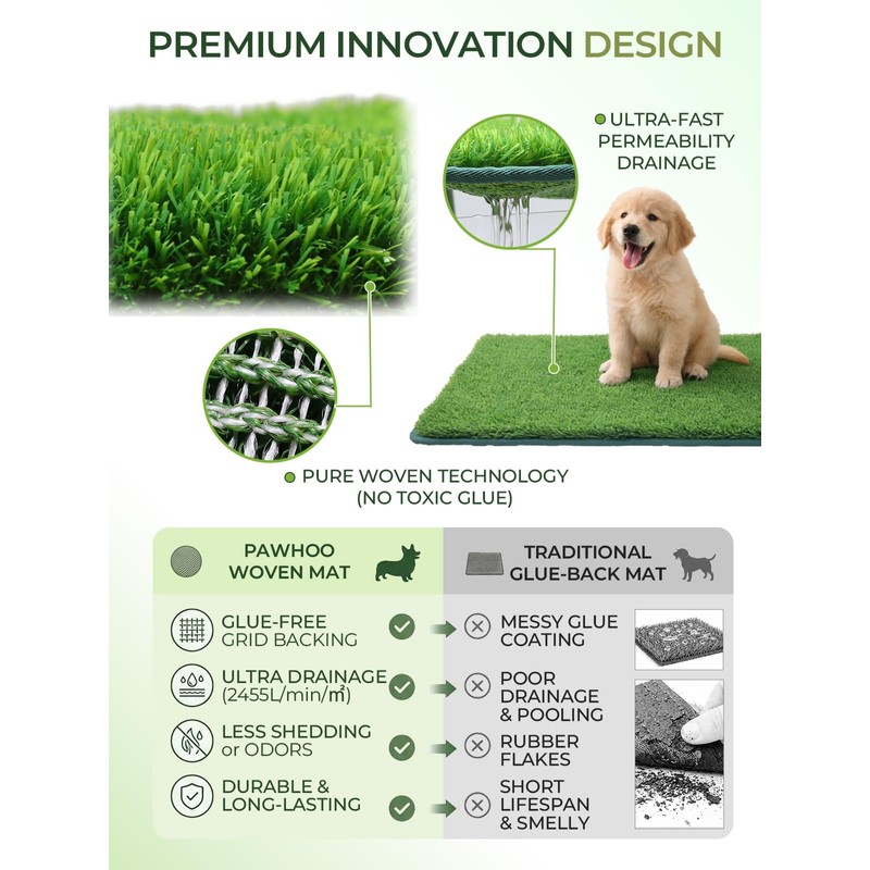 Pawhoo 1.2'' Thick Woven Fake Grass Mat for Dog, Glue-Free