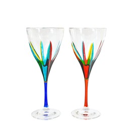 Crystal Italian Wine Glasses, Set of 2, Fusion, 8 OZ Glasses, Colorful Stems, Luxury Crystal Glassware Wine Goblets, Unique and Modern Wine Glasses, Great for Red or White, Unique Gift, Made In Italy