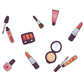 Powder, Eyeliner, Lip Balm and Lipstick for Women Art Design Wall Decoration - Creative Makeup Tools and Eyelashes Art Design for Hairdresser Wall Decor - Beauty Make Up Kit Artwork Vinyl Wall Decal - 28" x 19"