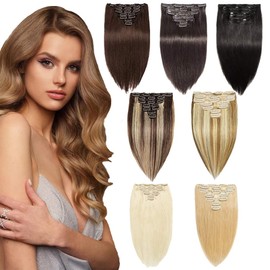 PARAHAIR Clip in Hair Extensions 15" 18" 20" Real Human Hair for Women 7Pcs 16Clips Straight Seamless Remy Clip on Hair Extensions 70g/Set (15inch (pack of 1), 4/27# Medium Brown & Dark Blonde Mixed)