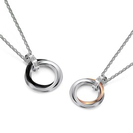 Uloveido His and Hers Titanium Triple Circle Ring Necklace Pairs Matching Friendship Necklace 3 Rings Pendant Necklaces for Couples TN053-Couple