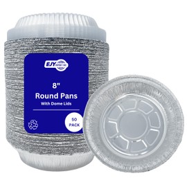 EJY IMPORT Round Disposable Aluminum Foil Pans With Clear Dome Lids (50, 8" Pan W/Dome Lids Set)