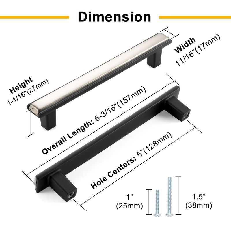BEROSSA Black and Nickel Cabinet Pulls Matte Black and Brushed