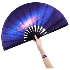 Amajiji Large Folding Hand Fan Rave Festival Accessories for Women Men, Chinease/Japanese Handheld Fan Bamboo Fan Dance Fan Gift Fan Craft Fan (Oceans and Deserts)