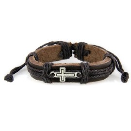 4030531 Cross Leather Bracelet Christian Inspirational Scripture Jesus Bible Religious
