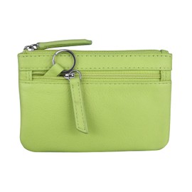 ili New York Mini Leather Coin Purse, Compact Design with Key Ring and RFID Protection for Women and Men in Vibrant Colors, Pear