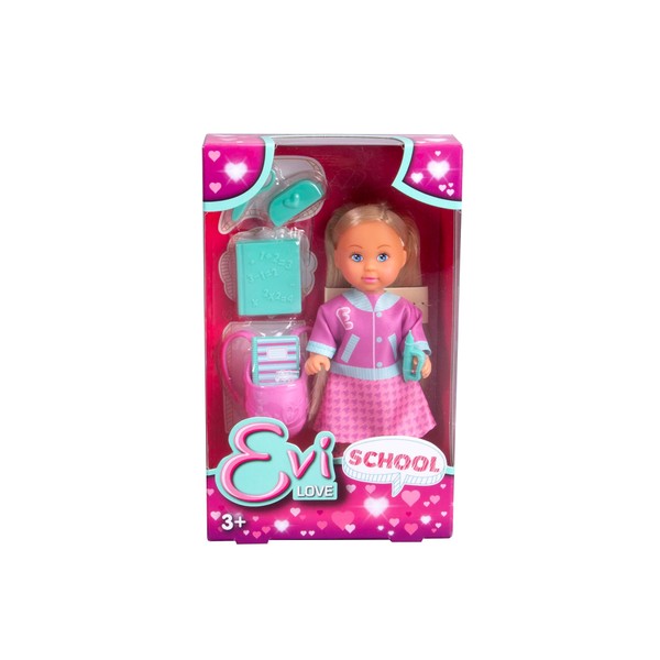 Simba 105733711 Evi Love School, Toy Doll with Cool College Jacket and Backpack with School Accessories, 12 cm, from 3 Years