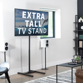 VIVO Extra Tall TV Floor Stand for 13 to 50 inch Screens up to 44 lbs, LCD LED OLED 4K Smart Flat, Curved Monitor Panels, Max VESA 200x200, Tall Pole for Treadmills and Ellipticals, Black, STAND-TV17