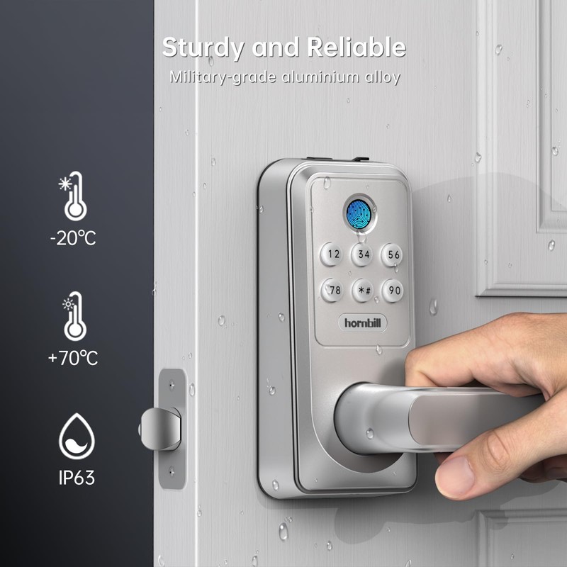 Hornbill WiFi Smart Lock with Handle, Keyless Entry Biometric Fingerprint