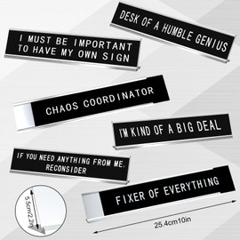 Menkxi 6 Pcs Funny Desk Signs Funny Desk Name Plaque Gifts for Chaos Coordinator, Boss, Men Coworkers Fun Desks Accessories for Office Gag Office Decor, 10 x 2 Inches(White Letters, Silver Base)