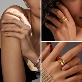 Chunky Gold Rings for Women - 18K Gold Plated Ring,Non-Tarnish Stainless Steel Statement Band Trendy Jewelry Gift ,Prom Party Christmas Valentines Day Birthday Gifts for Her Girlfriend Mom Size 09