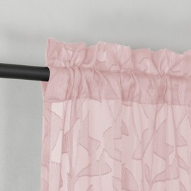 OWENIE Leyna 14 Inch Blush Pink Valance for Windows 2 PCS Sheer Curtains, Jacquard Leaves Textured Small Kitchen Valances Curtain for Living Room Bedroom, Modern Rod Pocket Drapes, 40Wx14L Inch