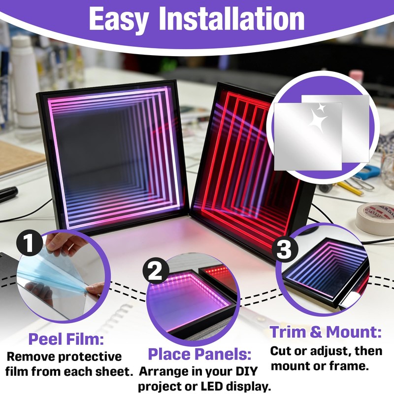 4 Pcs 12 x 12 Inch Acrylic Two Way Mirror