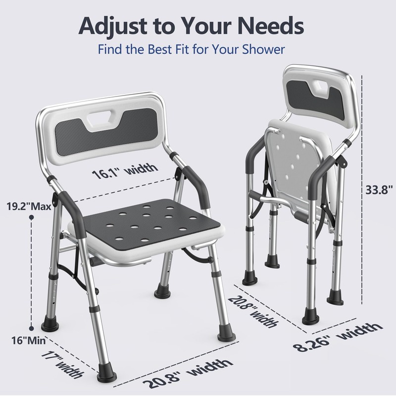 Foldable Shower Chair for Inside Shower with Arms and Back,
