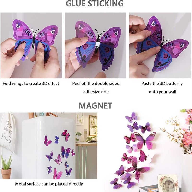Pack of 24 3D Butterflies Decorative Butterfly Wall Decoration 3D