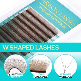 W Lash Extensions 3D Eyelash Extensions Volume Premade Fan Individual Lashes Matte Black W Lashes 12 Rows(Brown-3D-W-0.05D-11mm)