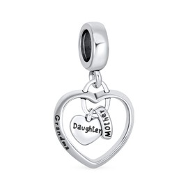 BFF Best Friends Trio Word Grandma Daughter Mother Hearts Dangle Charm Bead For Grandmother .925 Sterling Silver Fits European Bracelet