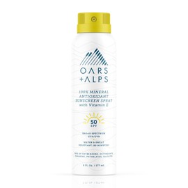 Oars + Alps 100% Mineral Sunscreen Spray for Face, SPF 50 Body Sunscreen Infused with Vitamin E & Antioxidants, All Skin Types, No White Residue, Water & Sweat Resistant, Lightweight, Hydrating, 6oz