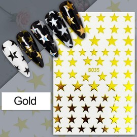 Star Nail Art Stickers Decals 3D Self-Adhesive Shiny Star Nail Decals Gold Silver White Black Red Stars Nail Design Acrylic Nails Art Supplies for Women DIY Nail Decorations 8 Sheets