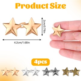 4 Sets Stars Jean Buttons, Pentagram Pants Waist Tightener, No Sewing Required Pants Clips Removable Jeans Buttons for Loose Jeans Metal Button Pins for Pants Skirts Clothing Accessories