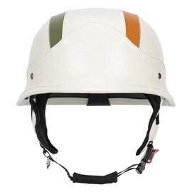 LNCHAO German Style M35 Handmade Leather Retro Motorcycle Helmet 1/2 Vintage Half Face Helmet for Adults Men & Women DOT Approved,Open Face Helmets for Cruiser Scooter Chopper (Stripe White,Large)