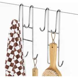 BELLE VOUS Stainless Steel Shower Door Hooks (2 Pack) - Heavy-Duty Over The Door Towel Hook Hangers for Bathroom Frameless Glass Shower Door - Silver