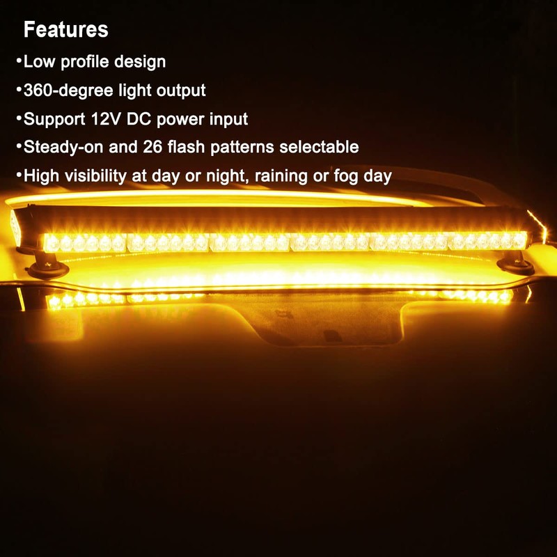 WOWTOU Roof Top Magnetic 80 LED Amber Emergency Strobe Light
