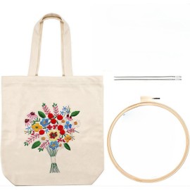 Alriedy Adult Embroidery Kit, Cross Stitch Canvas Bag with Floral Pattern, Embroidery Set for Beginners, Embroidery Set Adults, DIY Embroidery Set for Adults, Complete with Instructions, Threads and