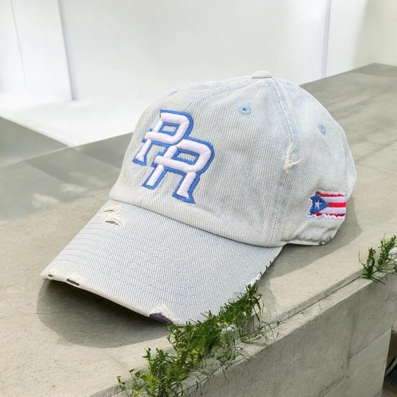 Puerto Rico Distressed Dad Hats Metal Buckle:_Black/Red Logo