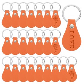 PATIKIL 24Pcs Leather Key Fob Kit, Round PU Leather Keychain Blanks with Rivets and Key Rings Key Chains Bulk for DIY Craft Laser Engraving, Orange
