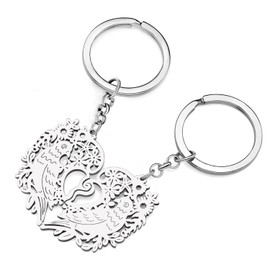 LONYOO Valentines Day Couples Love Bird Keychain Stainless Steel Heart Bird Gifts for Women Girls Car Key Purse (Couples Silver Plated 191)